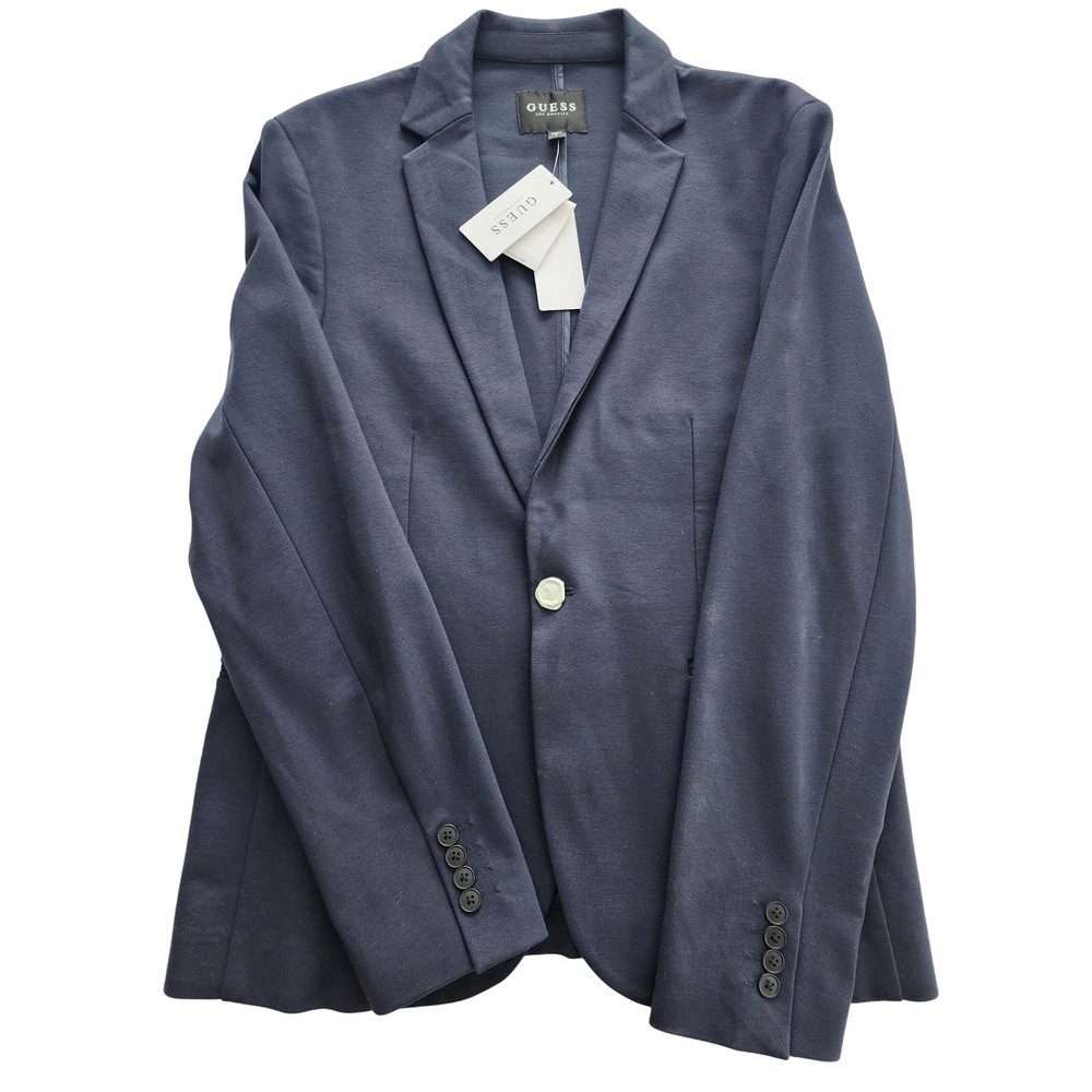 GUESS Women Navy Blue‎ LS Ponte Blazer Jacket L Button Front Casual Work